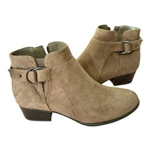 Unisa Taupe Suede Ankle Booties with Buckle Detail